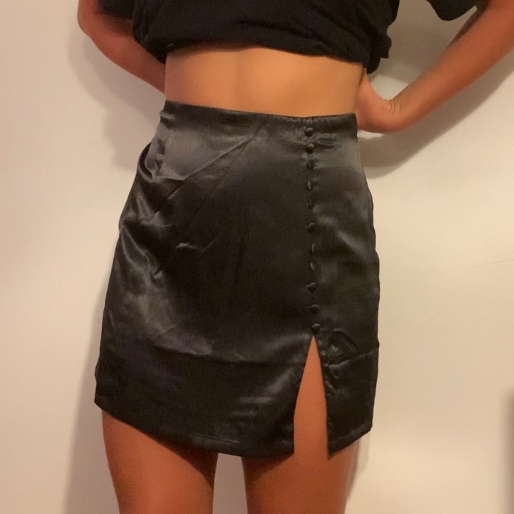 Black Satin Skirt with Slit (M)